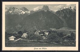 AK Höfen, Ortspartie mit Bergen, 1914