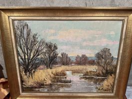 Tableau Paysage Riviere, Signé E Voegeli