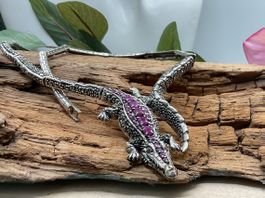Krokodil-Collier mit Rubinen , 925er Silber, Top!