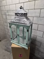 Laterne Holz Metall mintgrün gebraucht