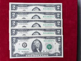 U.S.A.- 5 X 2 Dollars Series 2003-Aufeinanderefolgend Nummer