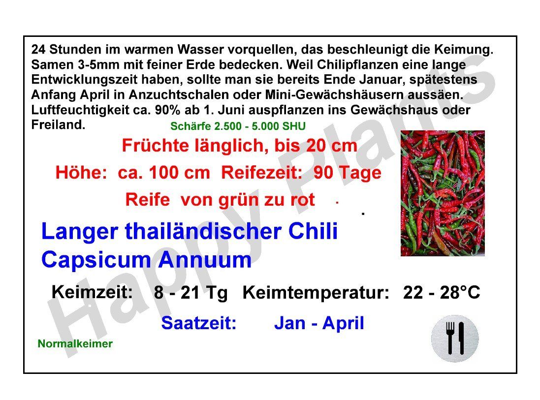 Pflanzen & Samen: Langer thailändischer Chili - Capsicum annuum - 30 Samen – Neu und originalverpackt aus Sumiswald von Cham14559 1