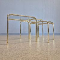 Vintage Glas Metall Side Table 3er Satztisch Beistelltisch