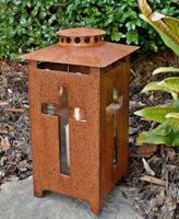 Grablaterne Rost Design 25cm Motiv: Kreuz Metall / Glas