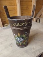 Holzeimer antik mit Blumenmalerei braun 