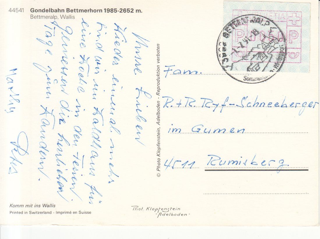 Cartoline postali: Bettmerhorn 1991 – Usato da Bürglen TG venduto da StampGraf 1