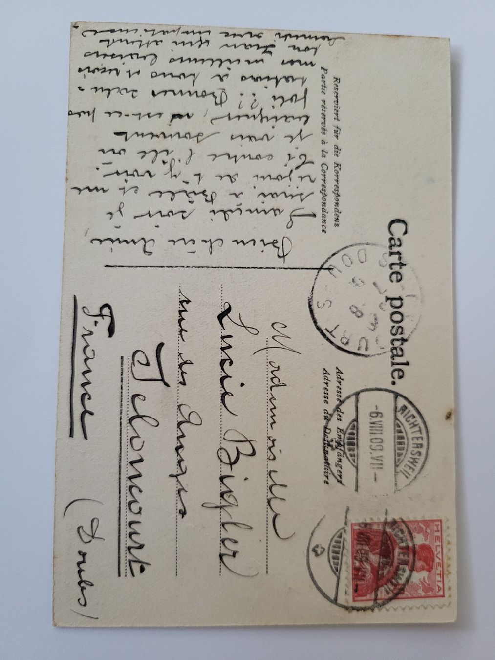 Cartoline postali: Postkarte Richterswil Insel Schonenwerd 1909 RN – Usato da nunningen venduto da mic_88k2 1