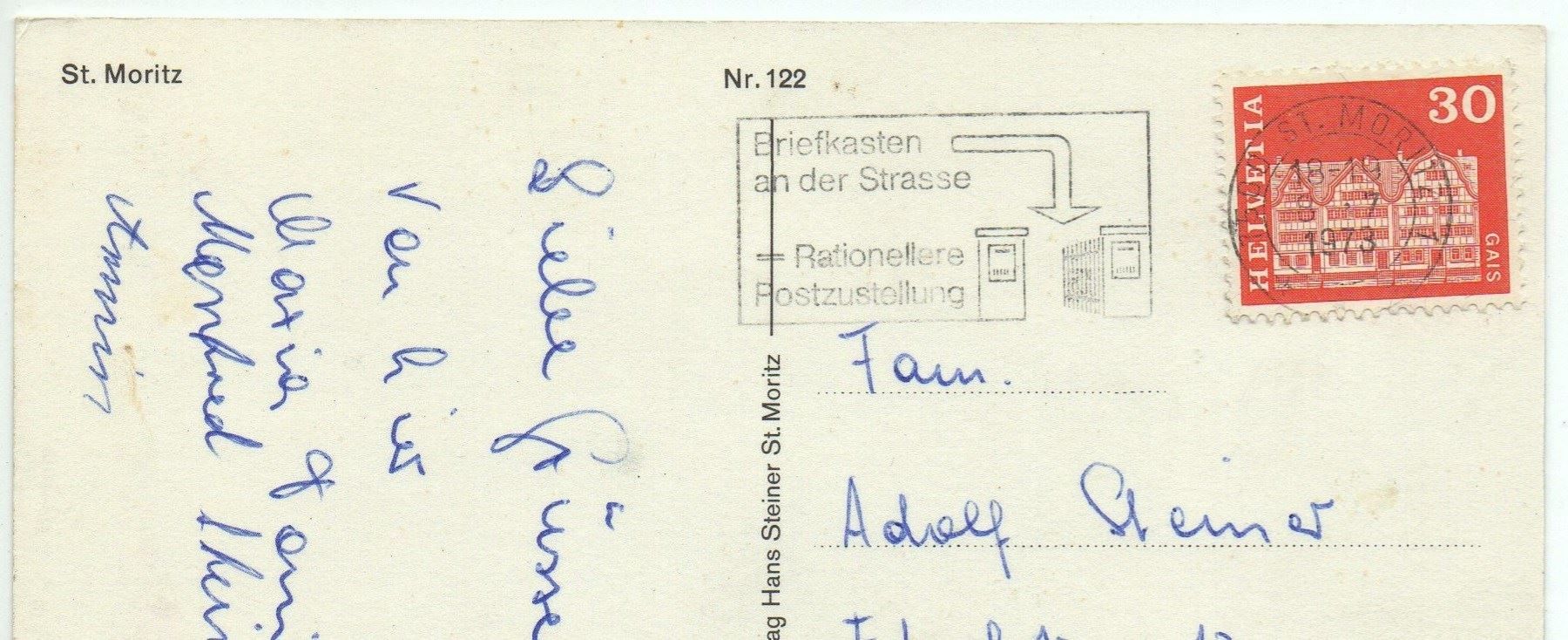 Cartoline postali: ST. MORITZ Photo Hans Steiner Nr. 122 – Usato da Jona venduto da philajona 1