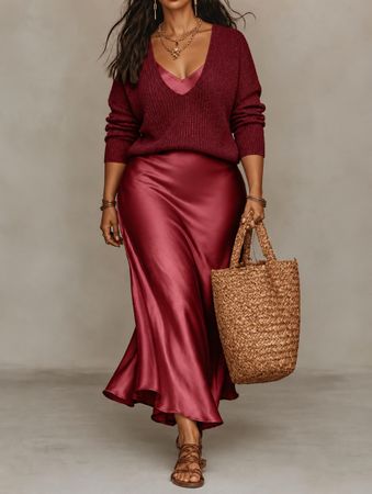 Damen Midi Satinkleid mit Pullover 