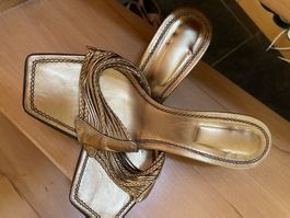 Damen Sandale Leder Goldfarbig 39
