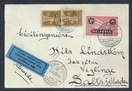 Flugpost  Schweiz 1929 Zürich Malmö Schweden Luftpost