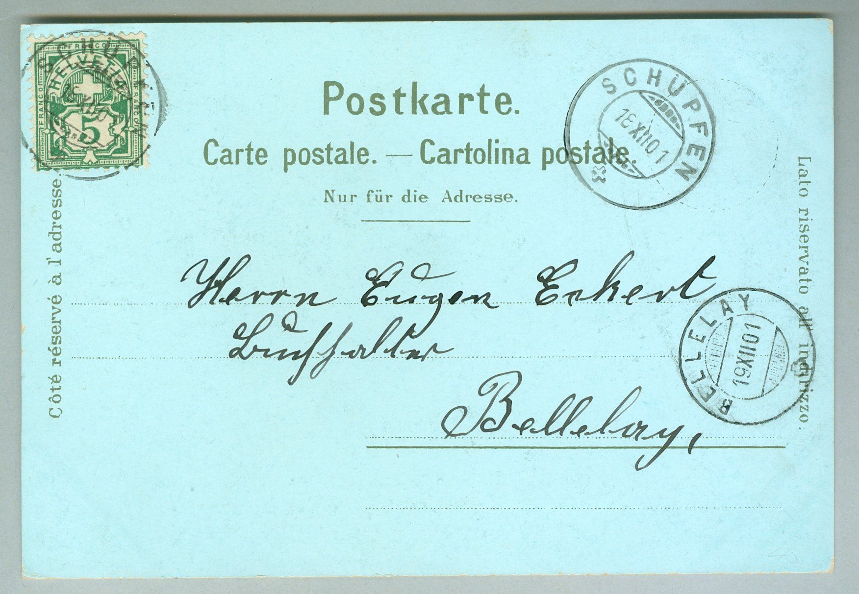 Ansichtskarten: 1901 Schweiz AK Kt BE – Gebraucht aus Zürich von yago-rot 1