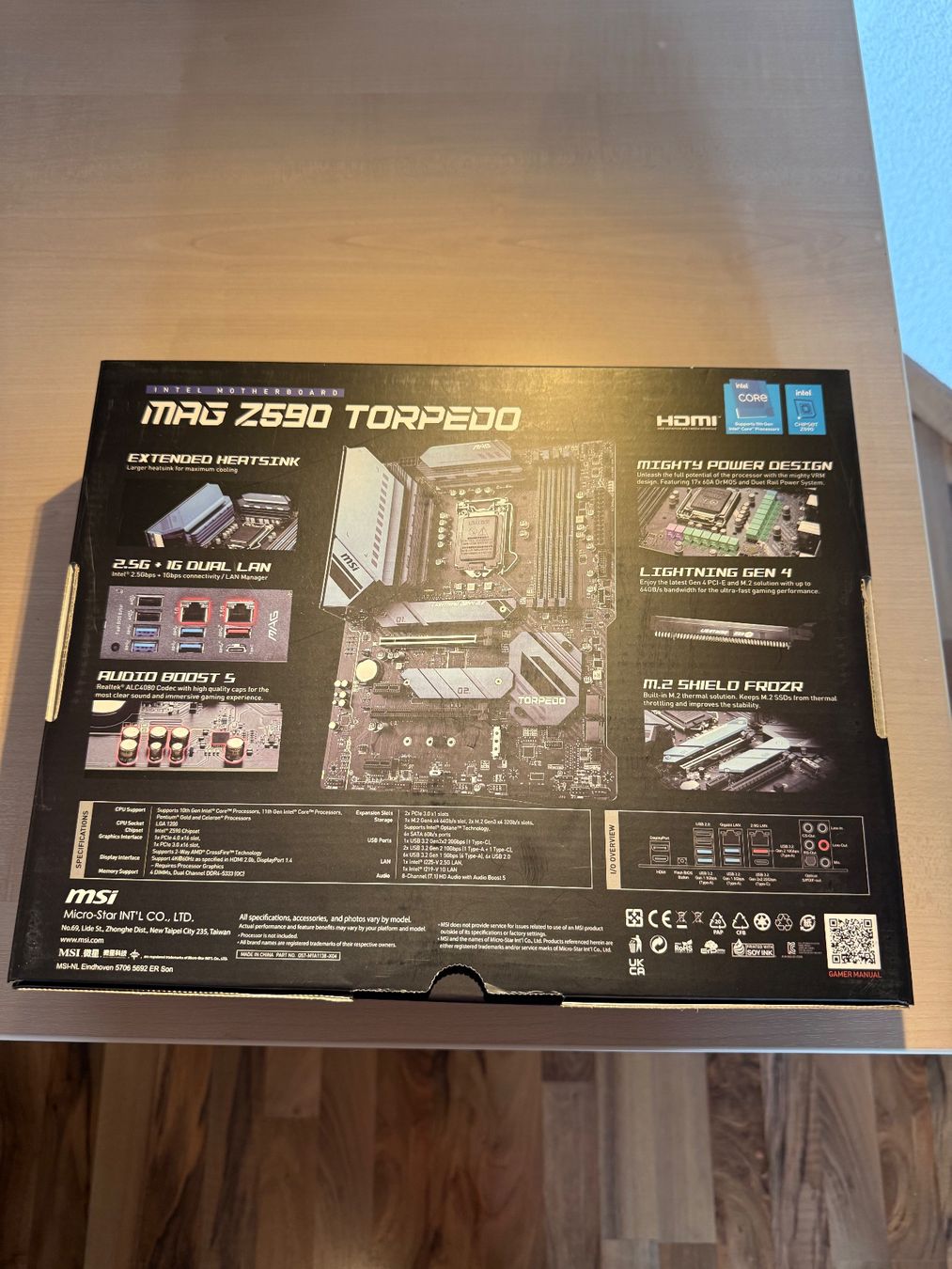 Carte mère de jeu MSI MAG Z590 TORPEDO avec socket LGA 1200, 128 Go, prend en charge la mémoire DDR4 jusqu'à 5333 (OC) MHz, Z690 Z390