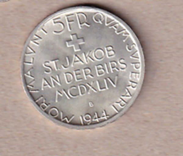 Alle Münzen: Pièce commémorative de 5 francs en argent 1944 – Gebraucht aus Grandson von Rogneux 1