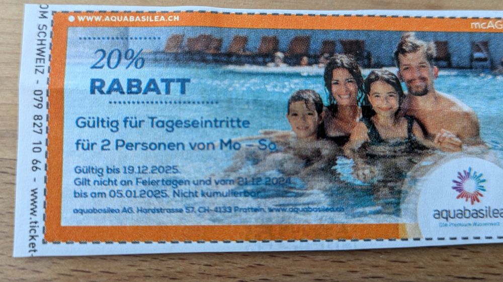 Buoni: 20% Rabatt  - aquabasilea - für 2 Personen – Nuovo (secondo la descrizione) da Staufen venduto da Fleby84 1