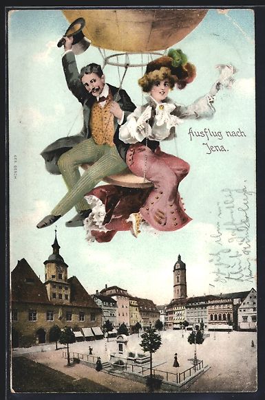 Cartoline postali: Dresden, Fliegendes Paar im Ballon über – Usato da Berlin venduto da bartko-reher