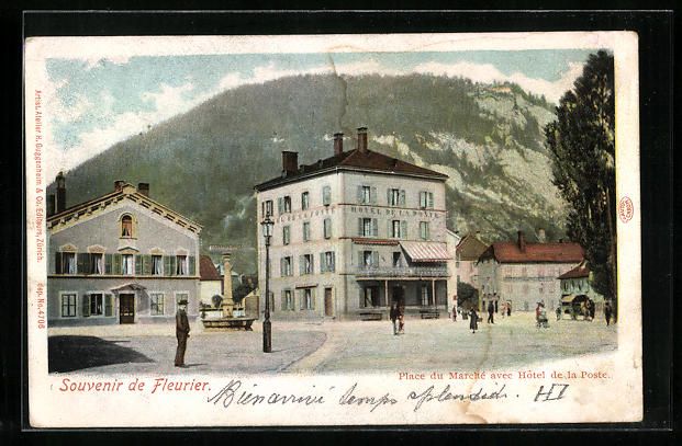 Cartoline postali: Fleurier, Place du Marché avec Hotel de – Usato da Berlin venduto da bartko-reher