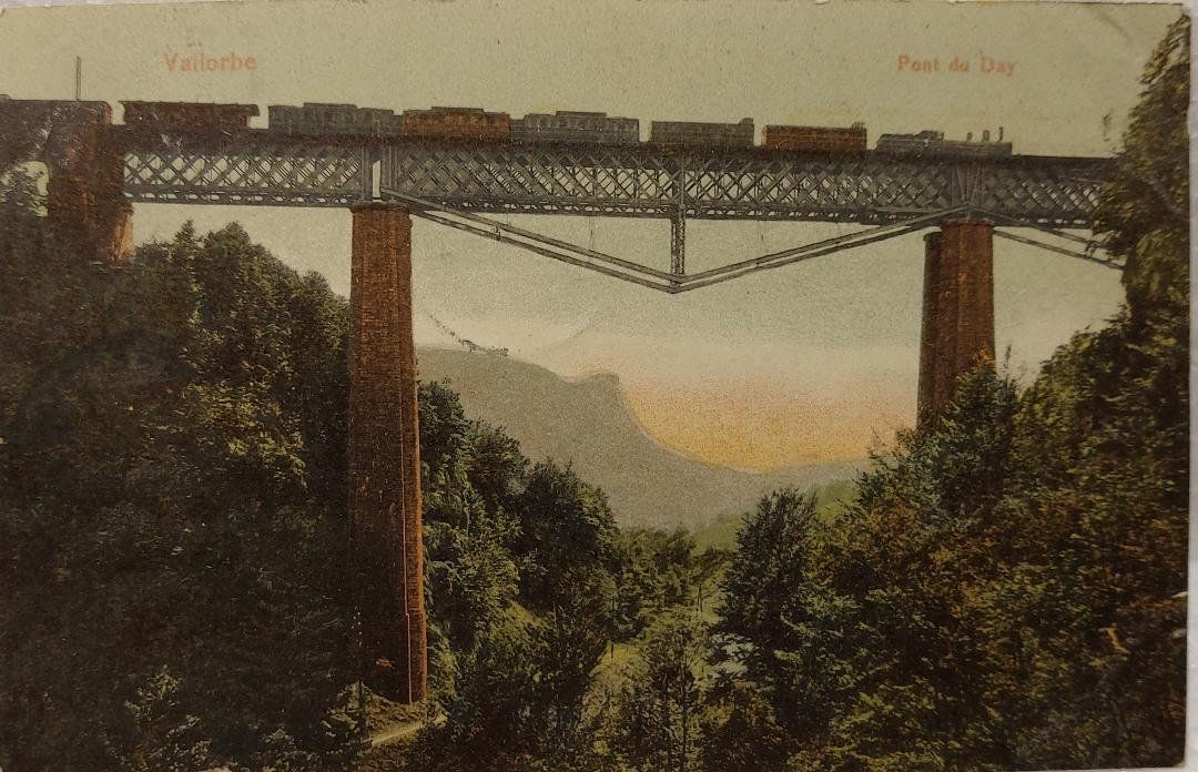 Cartoline postali: VALLORBE - Pont du Day - Train à vapeur - 1907 – Usato da Delémont venduto da Domdom1