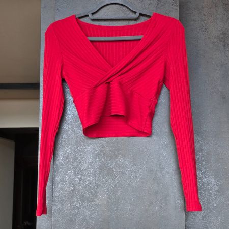 🐸 TOP PULLOVER IN WICKELOPTIK RIPPSTRICK ROT WIE NEU