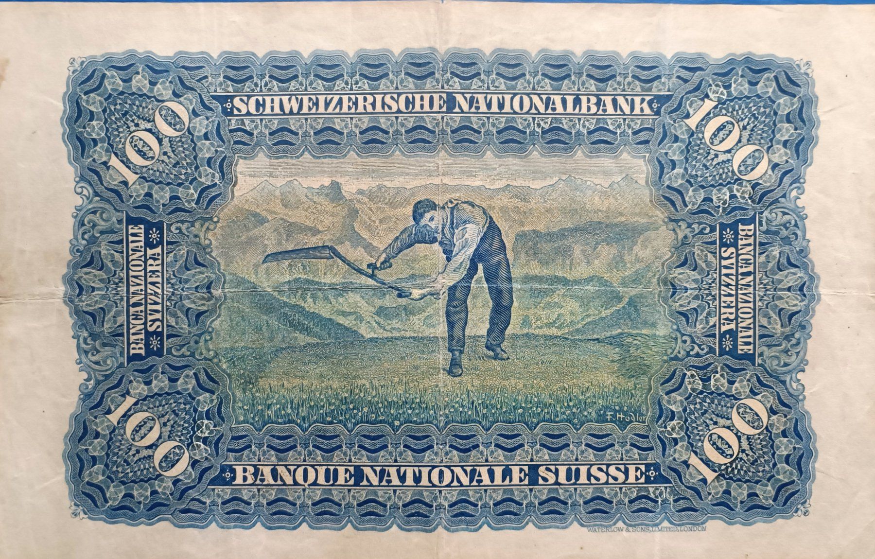Banknoten: ALTE schöne 100 Fr.- Schweizer Note 2.Dez.1943 TYP Mäher – Gebraucht aus Glis von MYS-Wallis2020 3