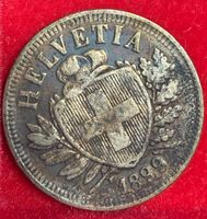 Schweizer Münze 2 Rappen Helvetia Jahrgang 1899 gebraucht