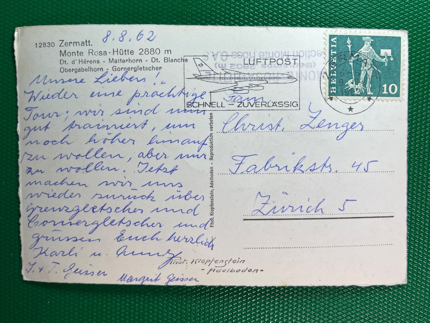 Cartoline postali: Zermatt, Monte Roaa-Hütte – Usato da Steg VS venduto da danwer74 1