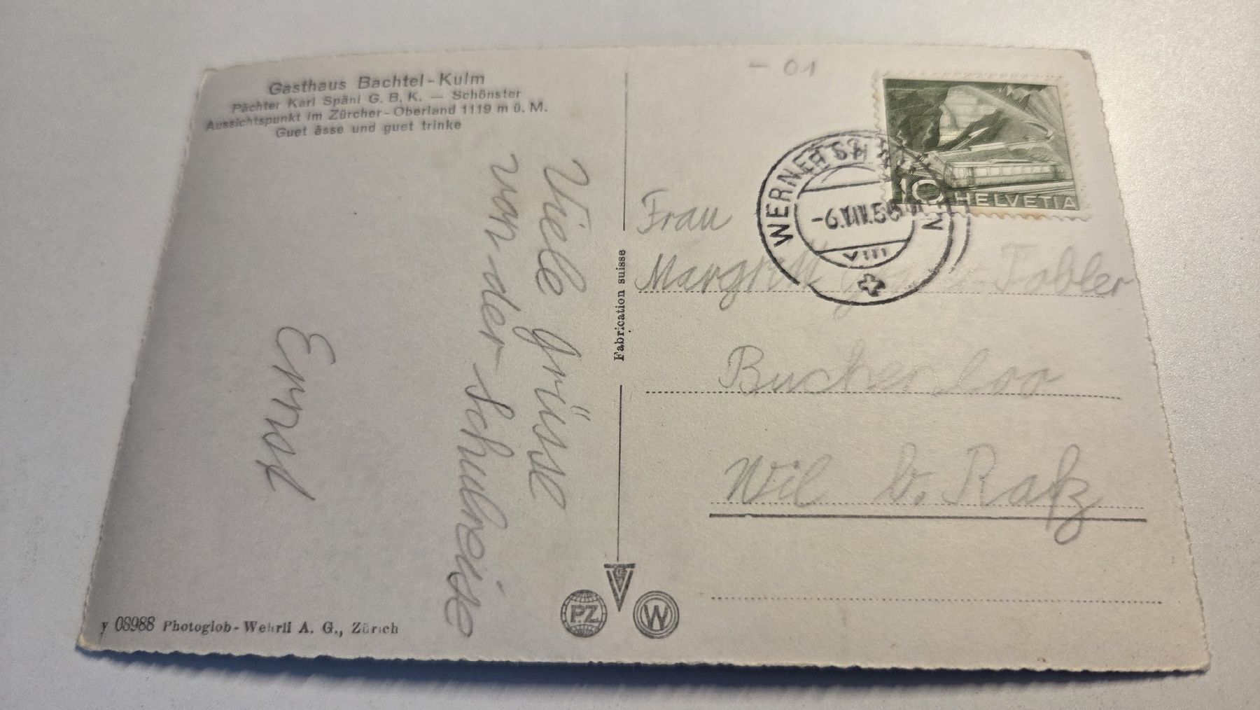 Ansichtskarten: 1956 Ansichtskarte Gasthaus Bachtel-Kulm mit Flugzeug – Gebraucht aus Arni AG von Moth68 1