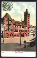 AK Basel, Rathaus mit Strassenbahn, 1906