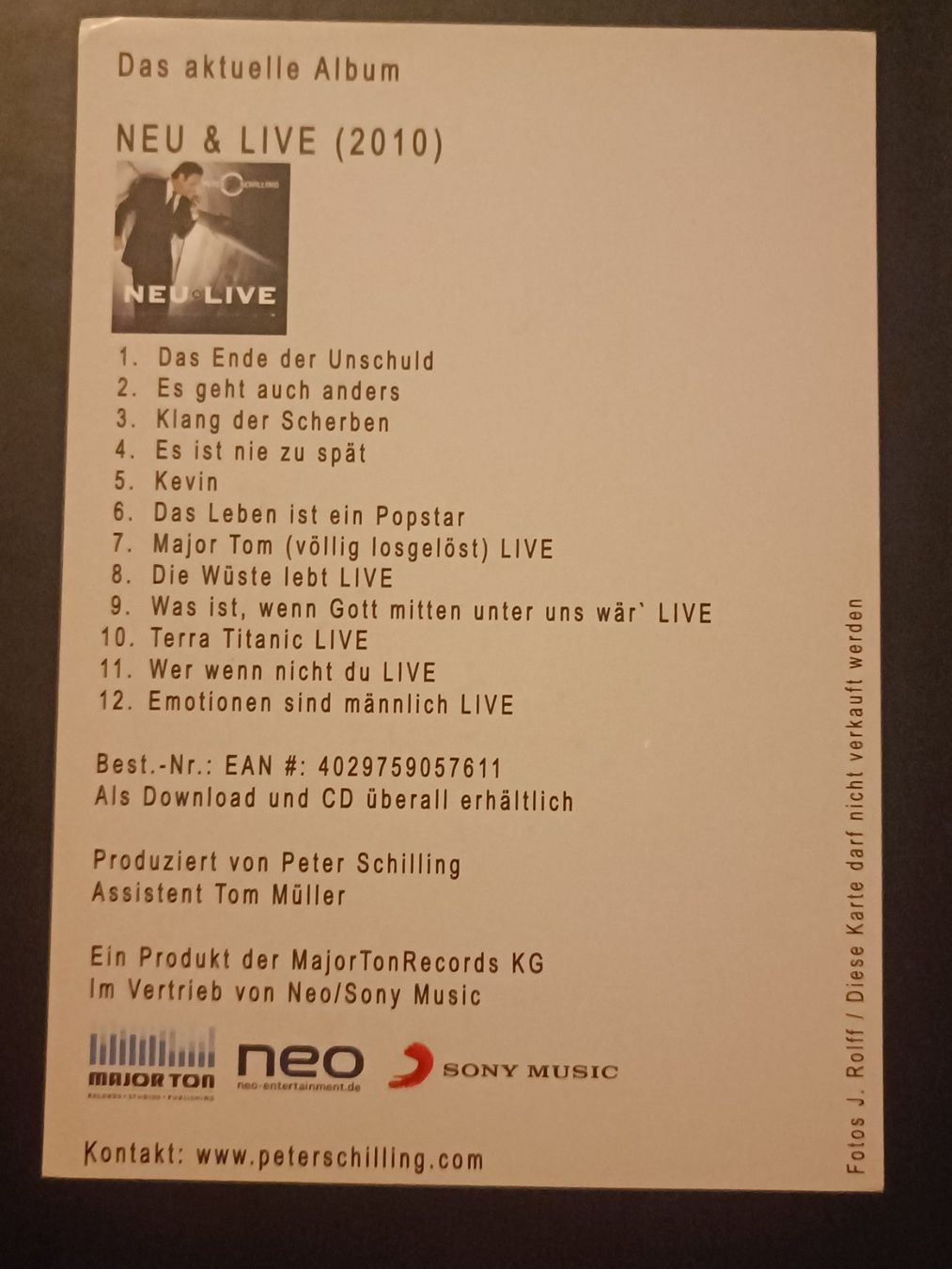 Autografi: Peter Schilling -  handsignierte Autogrammkarte – Usato da Menziken venduto da Artographs 1
