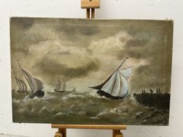 Gemälde See Meer Segelboote