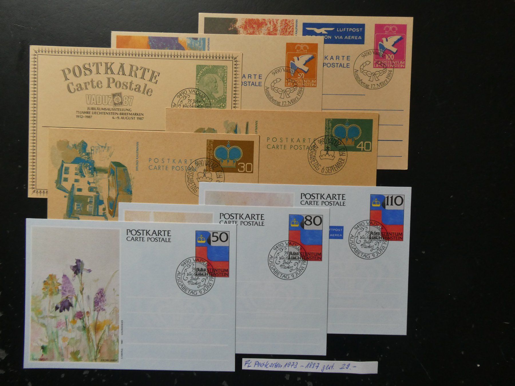 Tutti i francobolli: FL 1973-1987 Postkarten-Set gestempelt – Usato da Lausen venduto da Herbamare01