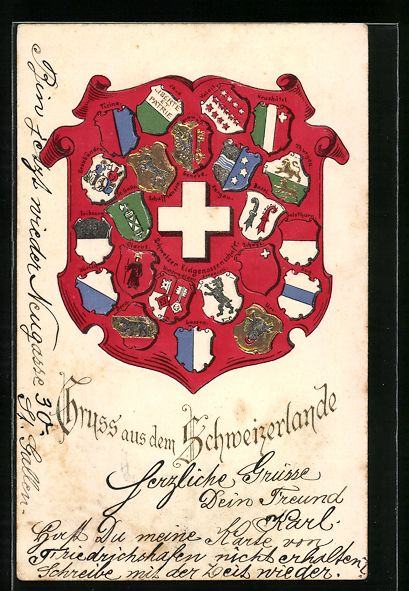 Cartes postales: AK Schweiz, Wappen der Schweizer Kantone – D'occasion à Berlin par bartko-reher