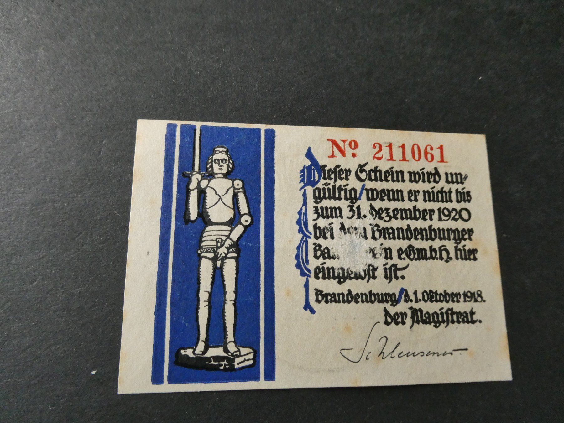 Banknoten: Dt. Reich,  Brandenburg,  Notgeldschein – Gebraucht aus Hinterforst von Rohusri 1