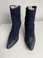 Stiefeletten im Western Stil, Gr. 39, dunkelblau Wildleder/L
