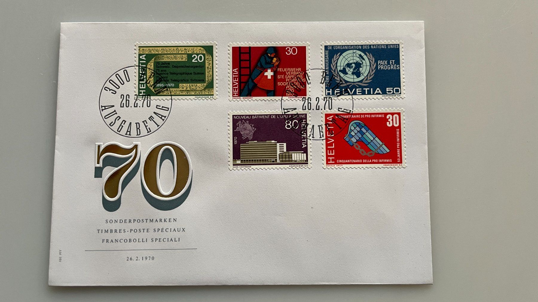 Tutti i francobolli: Kuvert mit 5 Sonderpostmarken 26.02.70 – Usato da Glattfelden venduto da markweb
