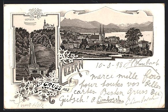Ansichtskarten: Litho Luzern, Teilansicht, Gütsch mit E – Gebraucht aus Berlin von bartko-reher