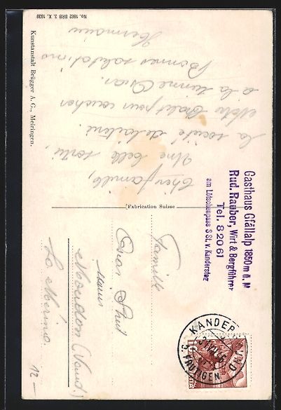 Cartoline postali: Kandersteg, Lötschenpass, Gasthaus Gf – Usato da Berlin venduto da bartko-reher 1