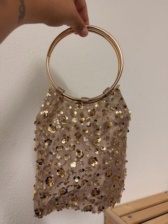 Elegante Abendtasche mit goldenen Pailletten & Ringgriffen