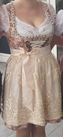 Krüger Dirndl beige geblümt rosa pink mit Spitze Gr. 42