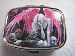 Pillendose / Schmuckdose mit Engel und Totenkopf Motiv.