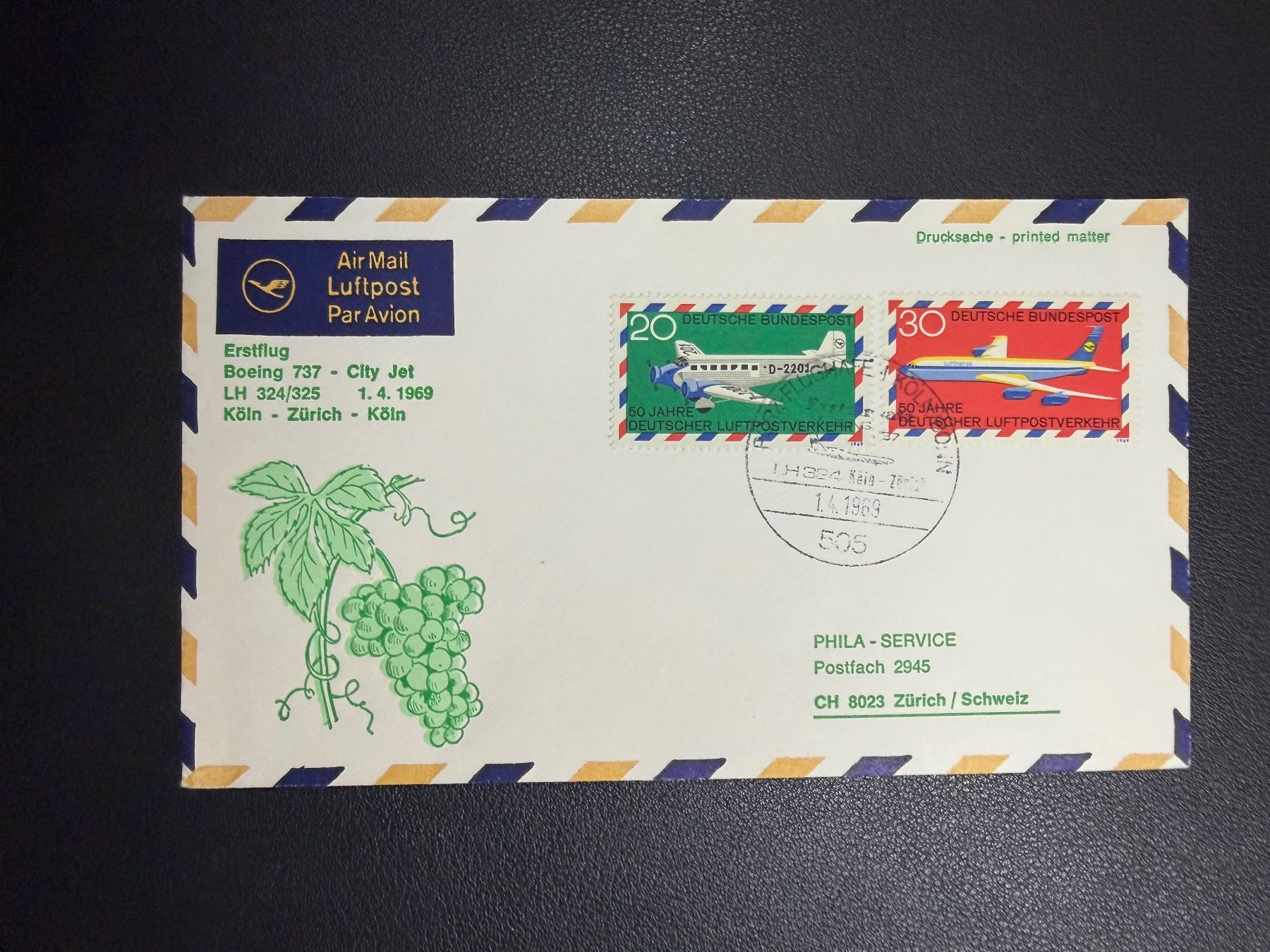 Tous les timbres: Lufthansa Erstflug Köln-Zürich 1969 – D'occasion à oberrüti par jeanmei