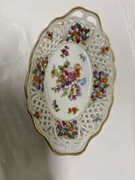 Porzellanschale Dresden Blumenmuster goldener Rand oval