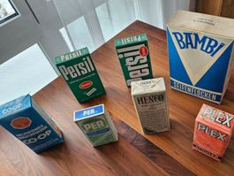 Vintage Waschmittelpakete, Persil, Henco, Bambi, Plex..