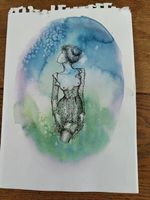 Akt Kunst Zeichnung mit Aquarell Technik original