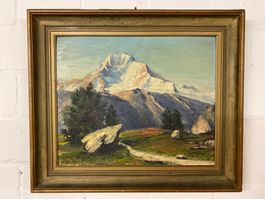 Gemälde Berglandschaft mit Schnee, Öl auf Leinwand, gerahmt