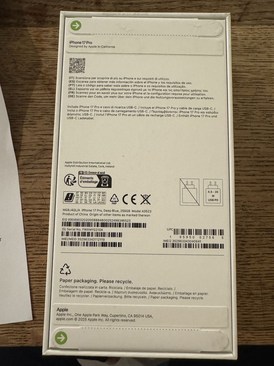 Apple Telefoni cellulari / Smartphones: iPhone 17 Pro, Deep Blue, 256GB – Nuovo e nell'imballaggio originale da Bern venduto da cedaster 1