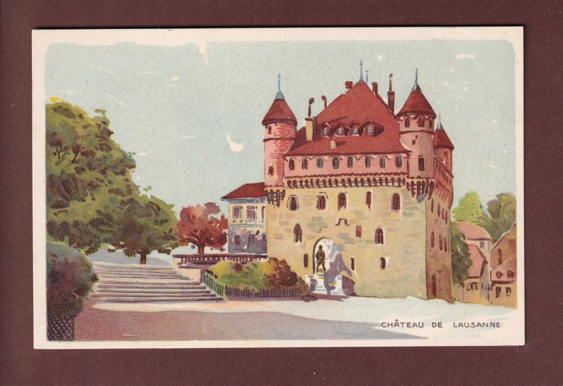 Ansichtskarten: LAUSANNE - Château - Chocolats Peter & Kohler – Gebraucht aus Pully von nicecards