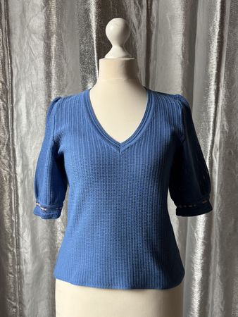 MOLLI Luxus Strick Top V-Neck Blau Gr. S