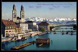 Zürich, Rathausquai gegen Grossmünster