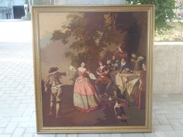 1 Gobelin, gerahmt mit Echtgoldrahmen
